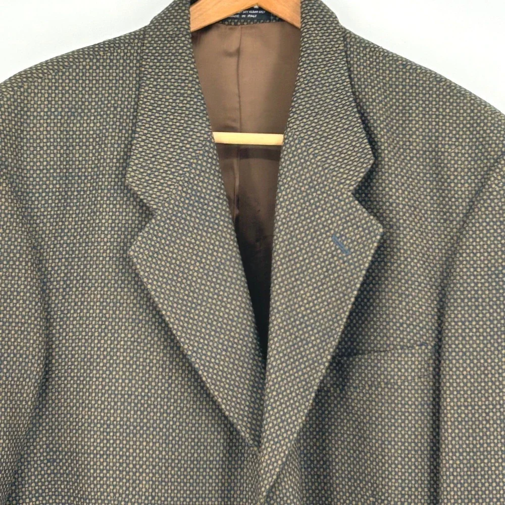 Mens Vtg Blazer Brown Olive Wool Micro Pattern Italian‎ Sport Coat 50L Galliani